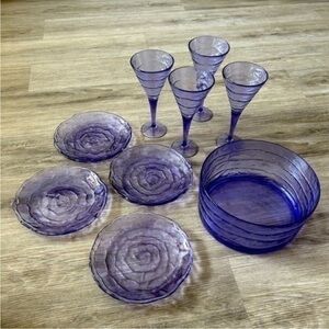 Salad serving bowl, plates and margarita beverage cups. Tough durable plastic